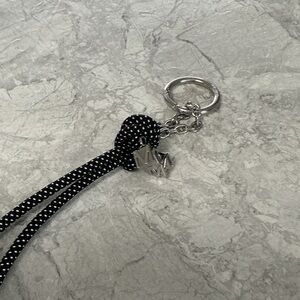 Black Braided Rope Keychain with Silver Charm